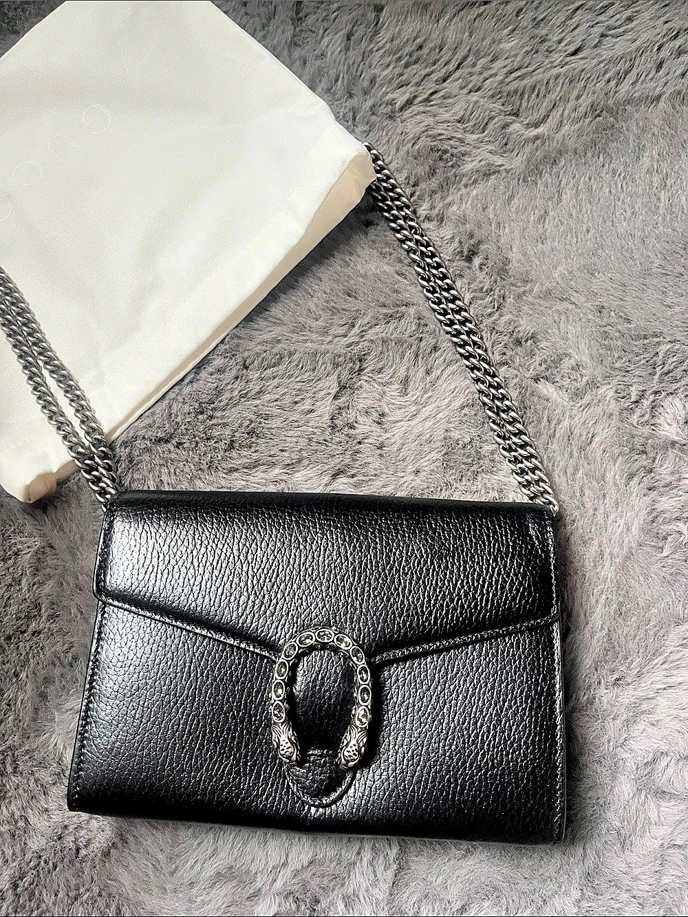 Gucci Dionysus Chain Wallet in Black Grained Leather Black Grained Leather
